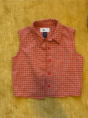 The Limited Red and Orange Plaid Short-Sleeve Button-Down Shirt